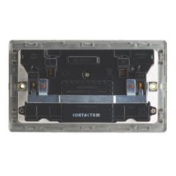 Contactum Lyric 13A 2-Gang DP Switched Socket + 4.8A 24W 2-Outlet Type A & C USB Charger Brushed Stainless Steel with White Inserts