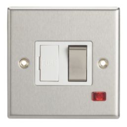 Contactum iConic 13A Switched Fused Spur with Neon Brushed Steel with White Inserts