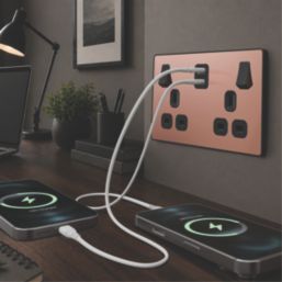 British General Evolve 13A 2-Gang SP Switched Socket + 3.25A 45W 2-Outlet Type C USB Charger Copper with Black Inserts