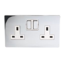 LAP  13A 2-Gang DP Switched Plug Socket Polished Chrome  with White Inserts