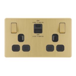 LAP  13A 2-Gang SP Switched Socket + 3A 45W 2-Outlet Type A & C USB Charger Satin Brass with Black Inserts