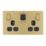 LAP  13A 2-Gang SP Switched Socket + 3A 45W 2-Outlet Type A & C USB Charger Satin Brass with Black Inserts