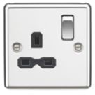 Knightsbridge  13A 1-Gang DP Switched Single Socket Polished Chrome  with Black Inserts