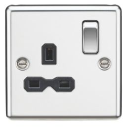 Knightsbridge  13A 1-Gang DP Switched Single Socket Polished Chrome  with Black Inserts