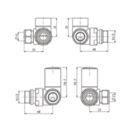 ETAL Rise 15mm x 1/2" Chrome Corner Designer Manual Radiator Valve Head & Body  2 Pack