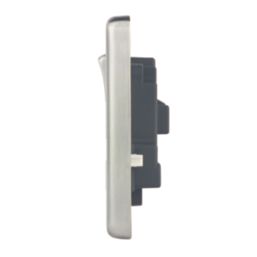 Hager Sollysta WRSS82BSW 13A 2-Gang 2P+E Switched Socket Brushed Stainless Steel  with White Inserts