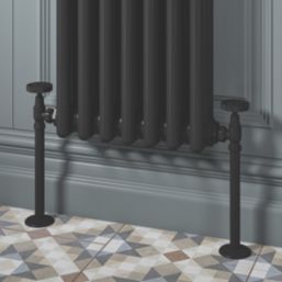 ETAL Rotor 15mm x 1/2" Matt Black Angled Designer Manual Radiator Valve Head & Body  2 Pack