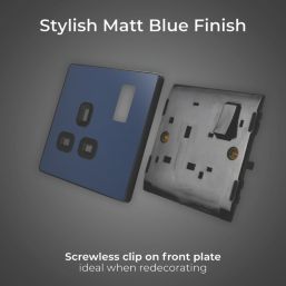British General Evolve 13A 1-Gang SP Switched Socket Blue  with Black Inserts