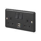 MK Contoura 13A 2-Gang DP Switched Socket + 2A 10.5W 2-Outlet Type A USB Charger Black with Colour-Matched Inserts