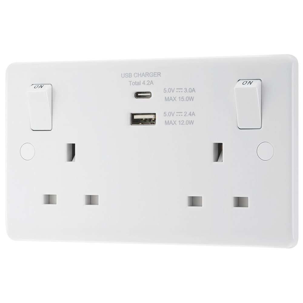 LAP 13A 2-Gang SP Switched Socket + 4.2A 2-Outlet Type A & C USB ...