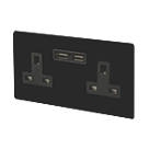 Varilight  13AX 2-Gang Unswitched Socket + 2.1A 10.5W 2-Outlet Type A USB Charger Jet Black with Black Inserts