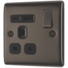 British General Nexus Metal 13A 1-Gang SP Switched Socket + 3A 18W 2-Outlet Type A & C USB Charger Black Nickel with Black Inserts