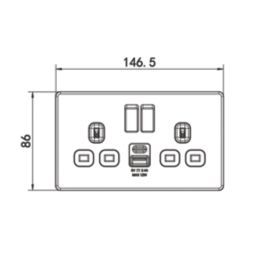 LAP  13A 2-Gang SP Switched Socket + 2.4A 12W 2-Outlet Type A & C USB Charger Antique Brass with Black Inserts