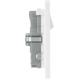 British General Evolve 13A 2-Gang SP Switched Socket + 3A 45W 2-Outlet Type A & C USB Charger Brushed Steel with White Inserts