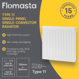 Flomasta 700mm x 800mm 2960BTU White Type 11 Convector Radiator
