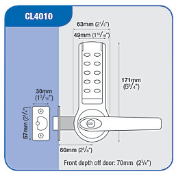Codelocks CL4010 SS Electronic Medium Duty Push-Button Lock Tubular Latch