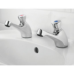 Self-Closing Non-Concussive Bathroom Basin Taps Chrome 1 Pair