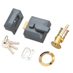Security Solutions   Double Locking Narrow Nightlatch Gunmetal Grey 40mm Backset