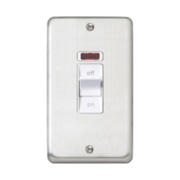 MK Contoura 50A 2-Gang DP Control Switch Brushed Stainless Steel with Neon with White Inserts