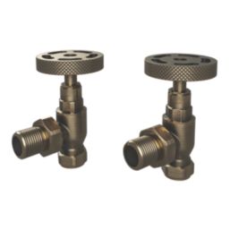 ETAL Rotor 10mm x 1/2" Antique Brass Angled Designer Manual Radiator Valve Head & Body  2 Pack