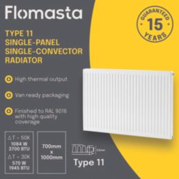 Flomasta 700mm x 1000mm 3700BTU White Type 11 Convector Radiator