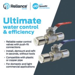 Reliance Valves BVAL400210 Push-Fit Full Bore 22mm Ball Valve with Blue/Red Handles