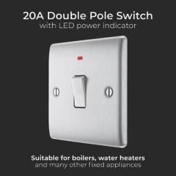 British General Nexus Metal 20A 1-Gang DP Control Switch Brushed Steel with LED