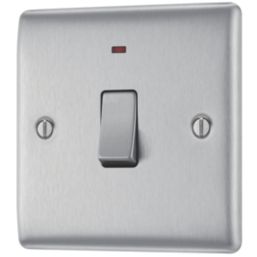 British General Nexus Metal 20A 1-Gang DP Control Switch Brushed Steel with LED