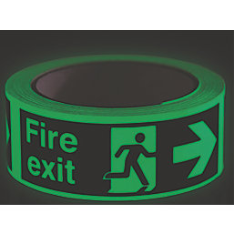 Nite-Glo Fire Exit Right Tape Green & White 10m x 40mm