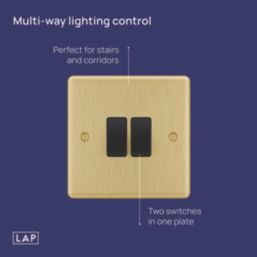 LAP  20A 2-Gang 2-Way Light Switch  Satin Brass with Black Inserts