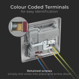 British General Nexus Metal 13A 1-Gang SP Switched Socket + 3A 18W 2-Outlet Type A & C USB Charger Brushed Steel with Grey Inserts