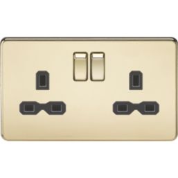 Knightsbridge  13A 2-Gang DP Switched Double Socket Polished Brass  with Black Inserts