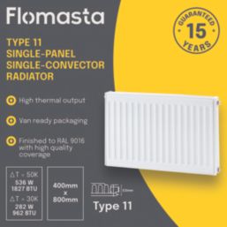 Flomasta 400mm x 800mm 1827BTU White Type 11 Convector Radiator