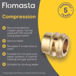 Flomasta  Brass Compression Reducing Internal Coupler 22mm x 15mm