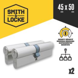 Smith & Locke 1 Star 6-Pin Euro Double Cylinder Locks 45-50 (95mm) Silver 2 Pack