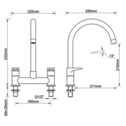 Isar Deck Mounted Dual-Lever Bridge Mixer Kitchen Tap Chrome