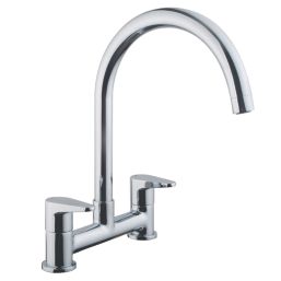 Isar Deck Mounted Dual-Lever Bridge Mixer Kitchen Tap Chrome