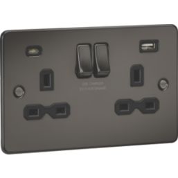 Knightsbridge  13A 2-Gang SP Switched Socket + 4.0A 20W 2-Outlet Type A & C USB Charger Gunmetal with Black Inserts