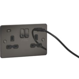 Knightsbridge  13A 2-Gang SP Switched Socket + 4.0A 20W 2-Outlet Type A & C USB Charger Gunmetal with Black Inserts