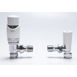 Drayton TRV4 15mm x 1/2" White Angled & L/S Designer Thermostatic Radiator Valve & Lockshield