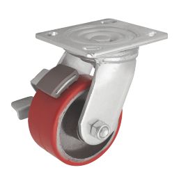 Essentials Industrial Braked Swivel Castor 100mm Red