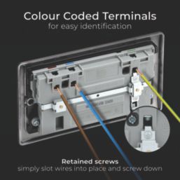 British General Nexus Metal 13A 2-Gang SP Switched Socket + 3A 45W 2-Outlet Type A & C USB Charger Black Nickel with Black Inserts