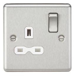 Knightsbridge  13A 1-Gang DP Switched Single Socket Brushed Chrome  with White Inserts