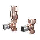 ETAL Danva Copper Angled Thermostatic TRV & Lockshield  15mm x 1/2"