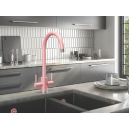 ETAL Sorrento Twin Lever Kitchen Mixer Tap Matt Pink