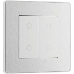 British General Evolve 2-Gang 2-Way LED Double Master Touch Trailing Edge Dimmer Switch  Brushed Steel with White Inserts