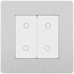 British General Evolve 2-Gang 2-Way LED Double Master Touch Trailing Edge Dimmer Switch  Brushed Steel with White Inserts