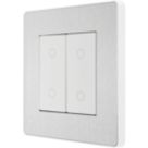 British General Evolve 2-Gang 2-Way LED Double Master Touch Trailing Edge Dimmer Switch  Brushed Steel with White Inserts