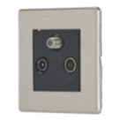 Contactum Lyric 1-Gang Coaxial TV / FM & Satellite Socket Brushed Steel with Black Inserts