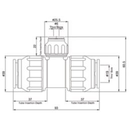 Flomasta  Plastic Push-Fit Reducing Tee 22mm x 22mm x 10mm